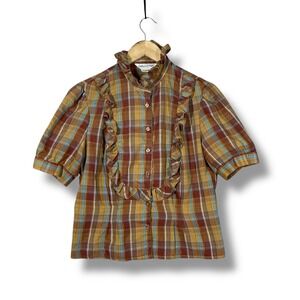 Collars n Cuffs Plaid Button Up Shirt Womens M Ruffled Collar Cottagecore Retro